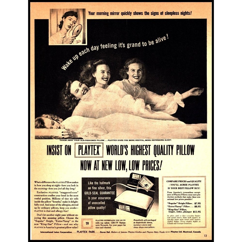 1951 Playtex Pillow Vintage Print Ad Woman Nightgown Wall Art Photo